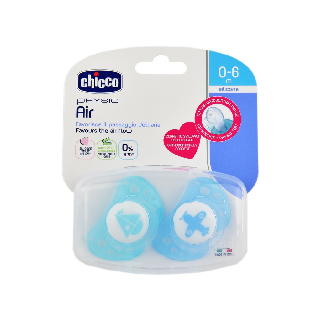 CHICCO PHYSIO FORMA AIR BLUE PACIFIER SILICONE 0-6M 2PCS